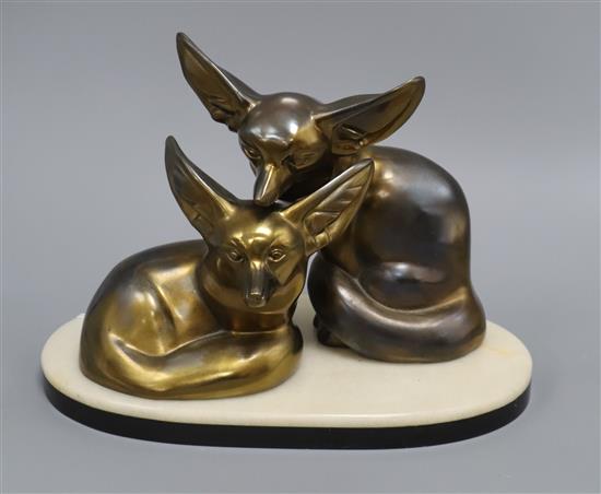 An Art Deco bronze model of two Fennec Foxes, signed Rochard height 25cm